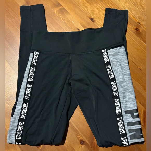 Victoria's Secret Pants - Victoria's Secret PINK Black and Gray Leggings with Branding Strips